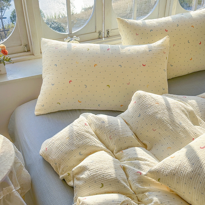 91家纺网 家纺一手货源 找家纺 木楌家居 2025春夏新品全棉A类皱皱纱印花四件套 月瑶