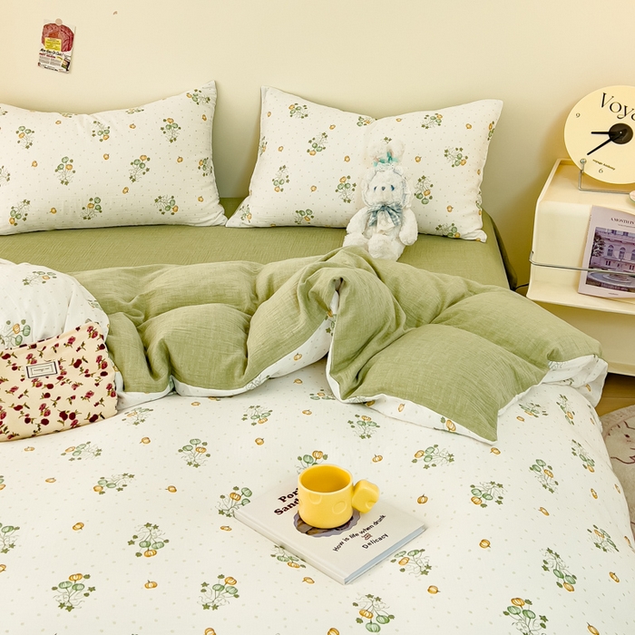 91家纺网 家纺一手货源 找家纺 木楌家居 2025春夏新品全棉A类皱皱纱印花四件套 小南国