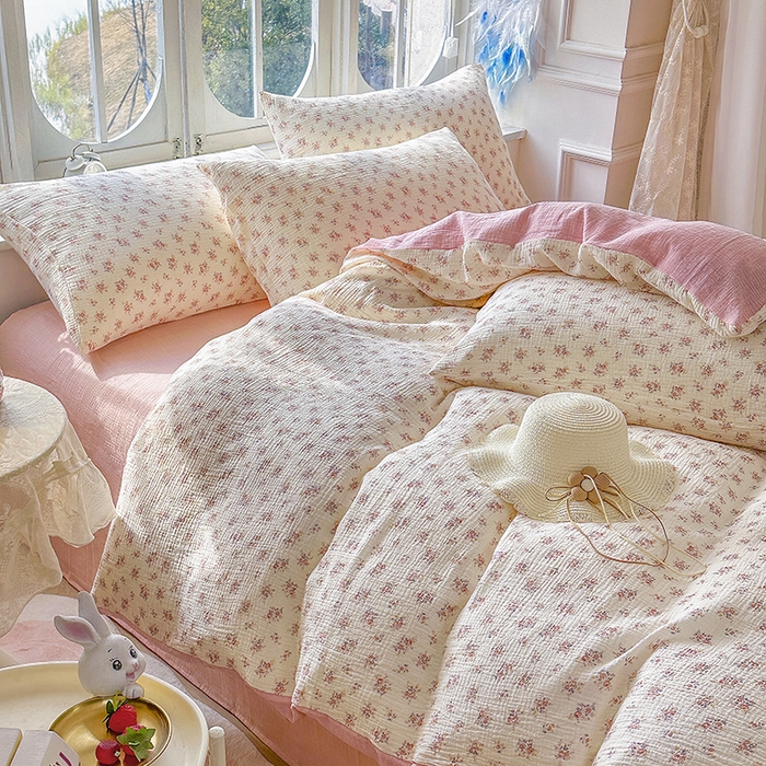 91家纺网 家纺一手货源 找家纺 木楌家居 2025春夏新品全棉A类皱皱纱印花四件套 悠然