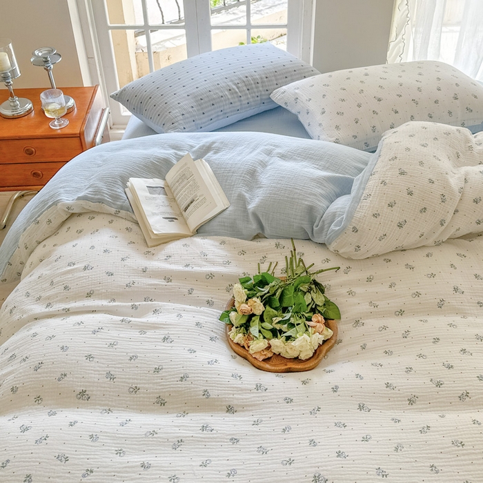 91家纺网 家纺一手货源 找家纺 木楌家居 2025春夏新品全棉A类皱皱纱印花四件套 兰菲