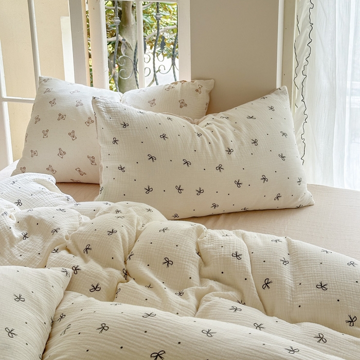 91家纺网 家纺一手货源 找家纺 木楌家居 2025春夏新品全棉A类皱皱纱印花四件套 宁静