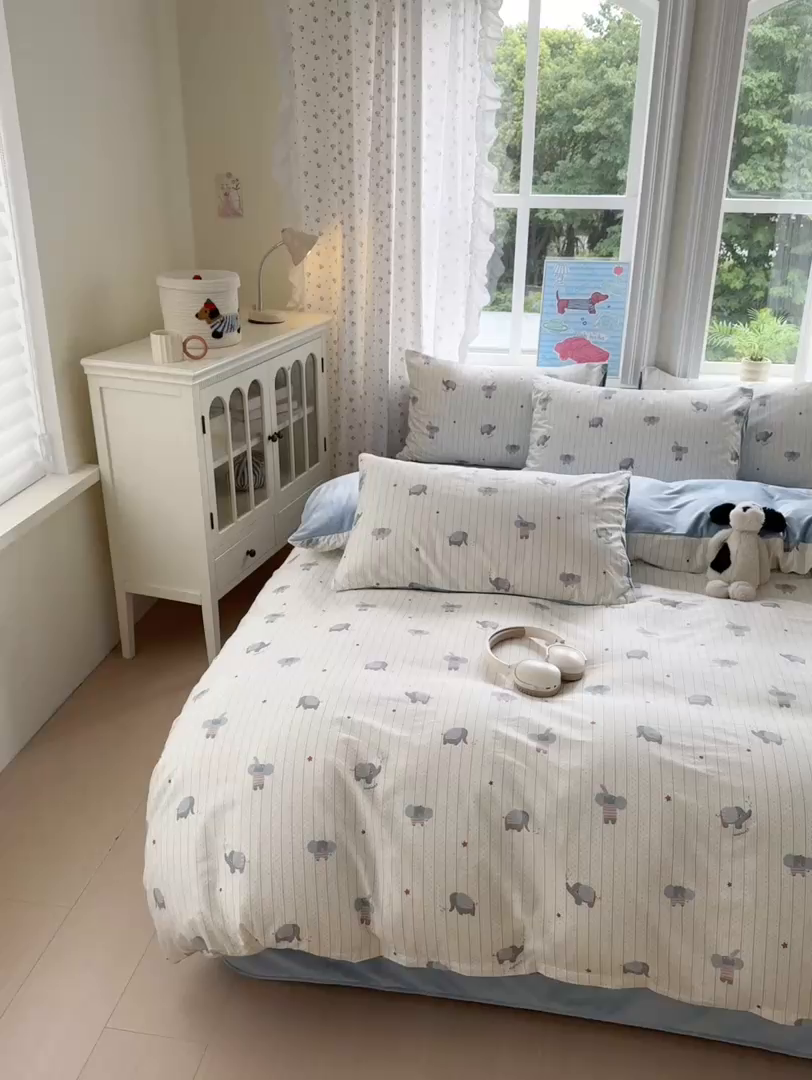 91家纺网 家纺一手货源 找家纺 清雅福 2025秋冬新品全棉印花棉加绒四件套系列 棉绒-跳跳象