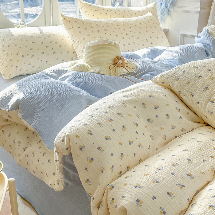 91家纺网 家纺一手货源 找家纺 木楌家居 2025春夏新品全棉A类皱皱纱印花四件套 黎夏 兰