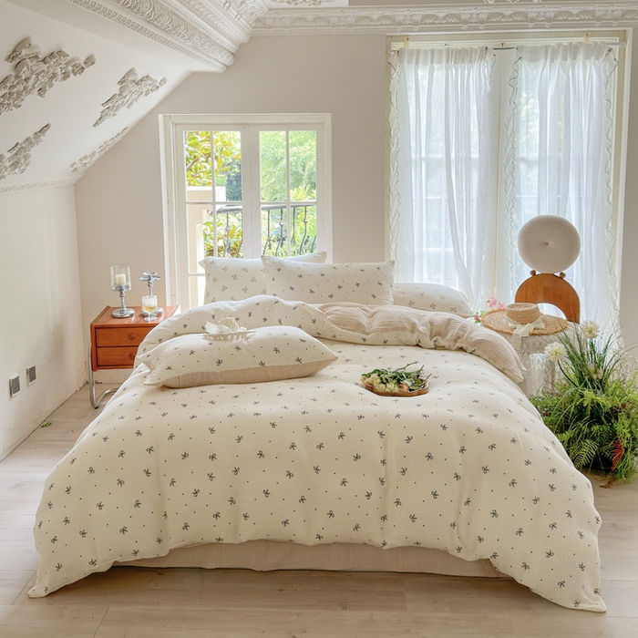 木楌家居 2025春夏新品全棉A类皱皱纱印花四件套 宁静