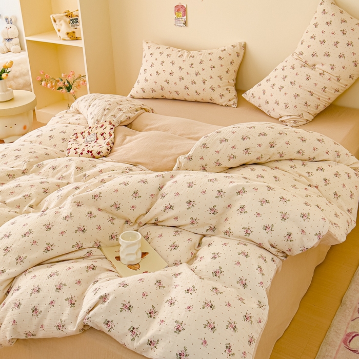 91家纺网 家纺一手货源 找家纺 木楌家居 2025春夏新品全棉A类皱皱纱印花四件套 洛依