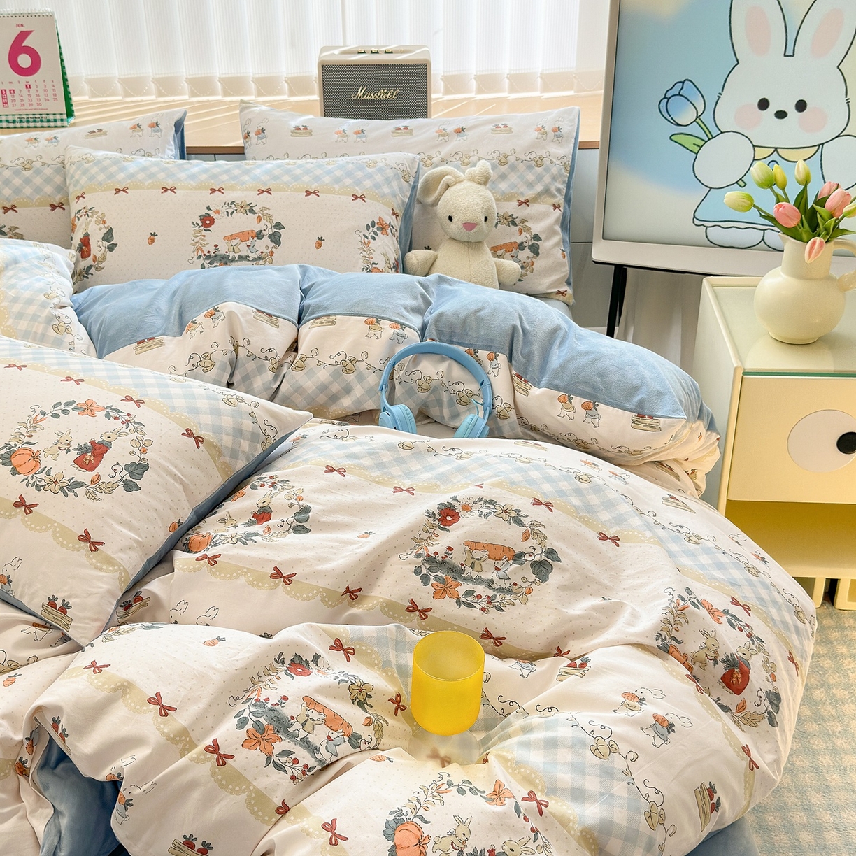 91家纺网 家纺一手货源 找家纺 清雅福 2025秋冬新品全棉印花棉加绒四件套系列 棉绒-维西兔