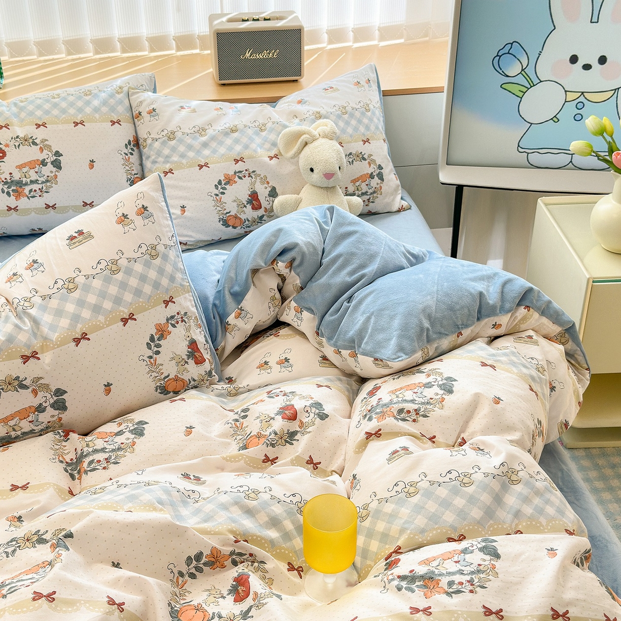 91家纺网 家纺一手货源 找家纺 清雅福 2025秋冬新品全棉印花棉加绒四件套系列 棉绒-维西兔