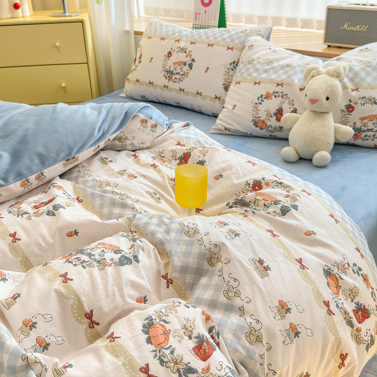 91家纺网 家纺一手货源 找家纺 清雅福 2025秋冬新品全棉印花棉加绒四件套系列 棉绒-维西兔