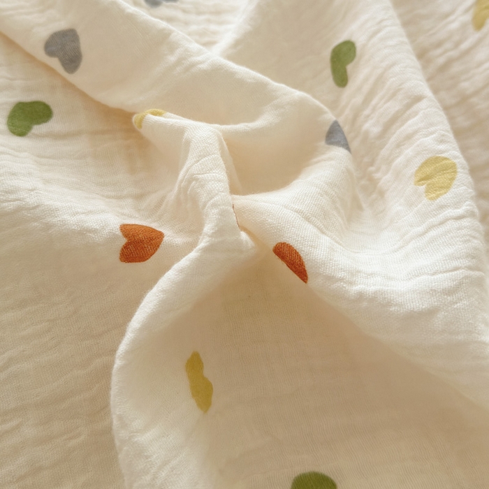 91家纺网 家纺一手货源 找家纺 木楌家居 2025春夏新品全棉A类皱皱纱印花四件套 奶油爱心