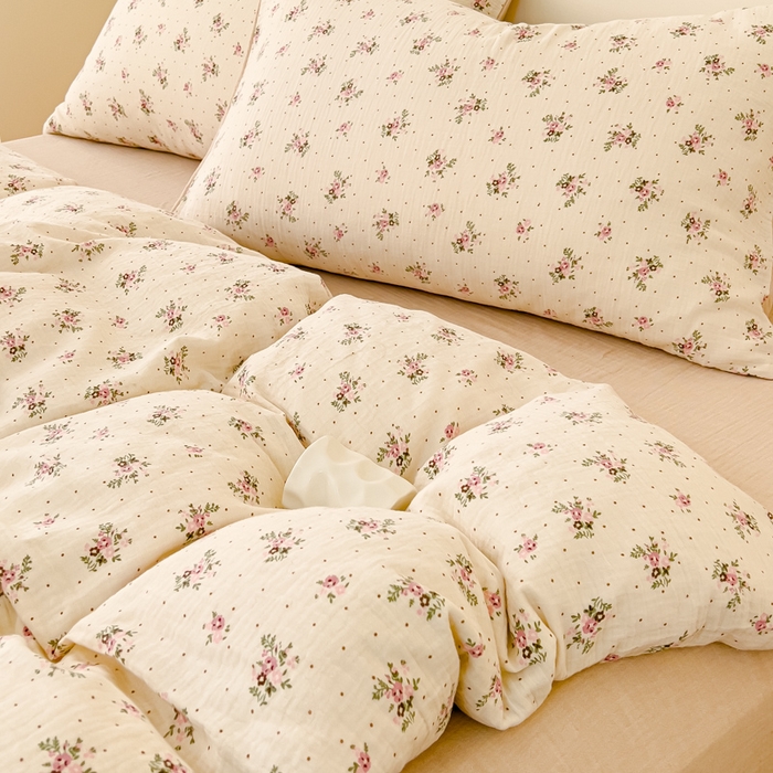 91家纺网 家纺一手货源 找家纺 木楌家居 2025春夏新品全棉A类皱皱纱印花四件套 洛依