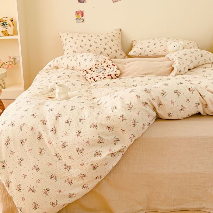 91家纺网 家纺一手货源 找家纺 木楌家居 2025春夏新品全棉A类皱皱纱印花四件套 洛依