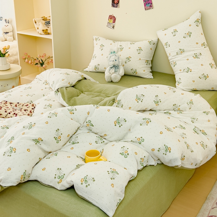 91家纺网 家纺一手货源 找家纺 木楌家居 2025春夏新品全棉A类皱皱纱印花四件套 小南国