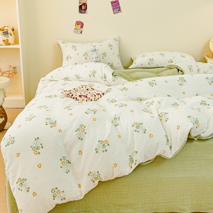 91家纺网 家纺一手货源 找家纺 木楌家居 2025春夏新品全棉A类皱皱纱印花四件套 小南国