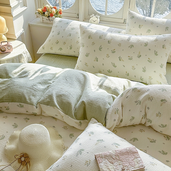 91家纺网 家纺一手货源 找家纺 木楌家居 2025春夏新品全棉A类皱皱纱印花四件套 芮汐