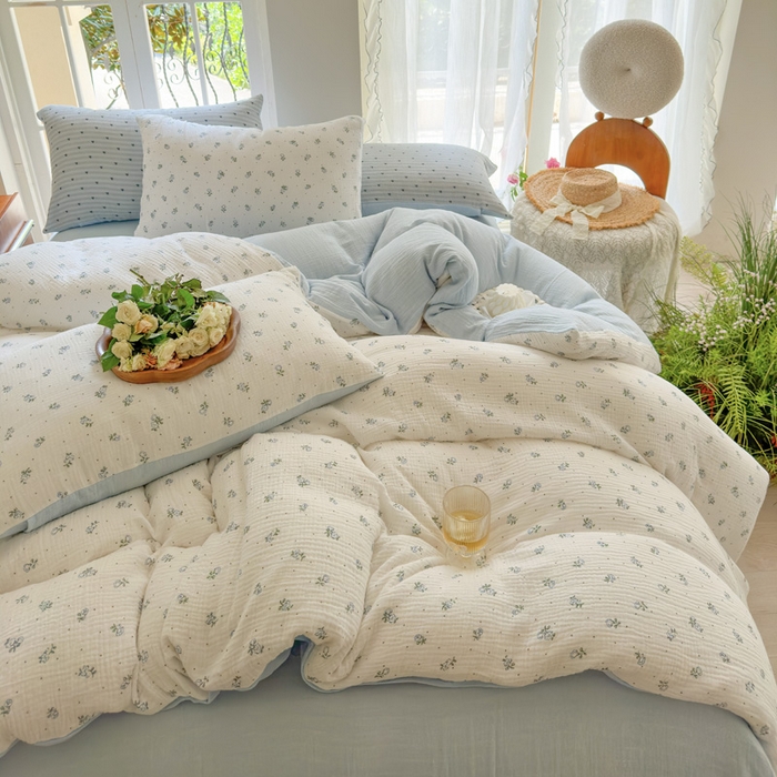 91家纺网 家纺一手货源 找家纺 木楌家居 2025春夏新品全棉A类皱皱纱印花四件套 兰菲