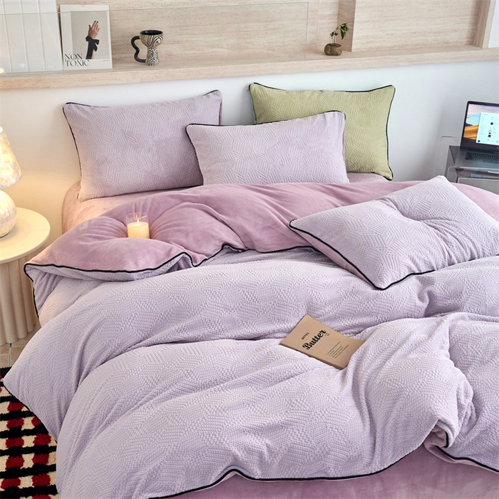 91家纺网 家纺一手货源 找家纺 （总）兰紫橙家纺 2025新款牛奶绒嵌边提花剪花四件套（含买家秀质检报告）