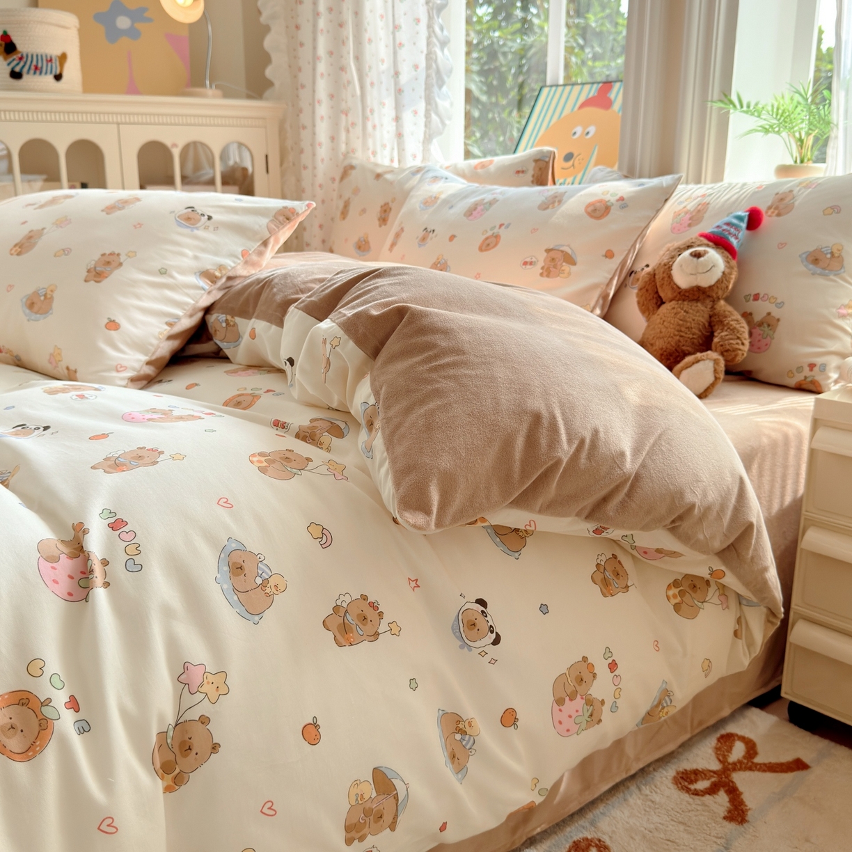 91家纺网 家纺一手货源 找家纺 清雅福 2025秋冬新品全棉印花棉加绒四件套系列 棉绒-熊猫卡皮