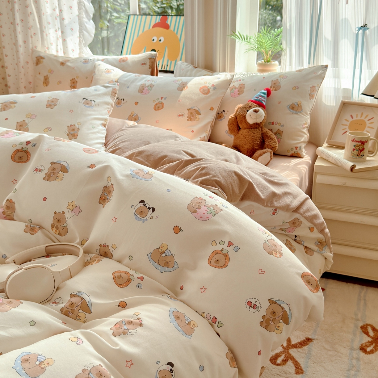 91家纺网 家纺一手货源 找家纺 清雅福 2025秋冬新品全棉印花棉加绒四件套系列 棉绒-熊猫卡皮