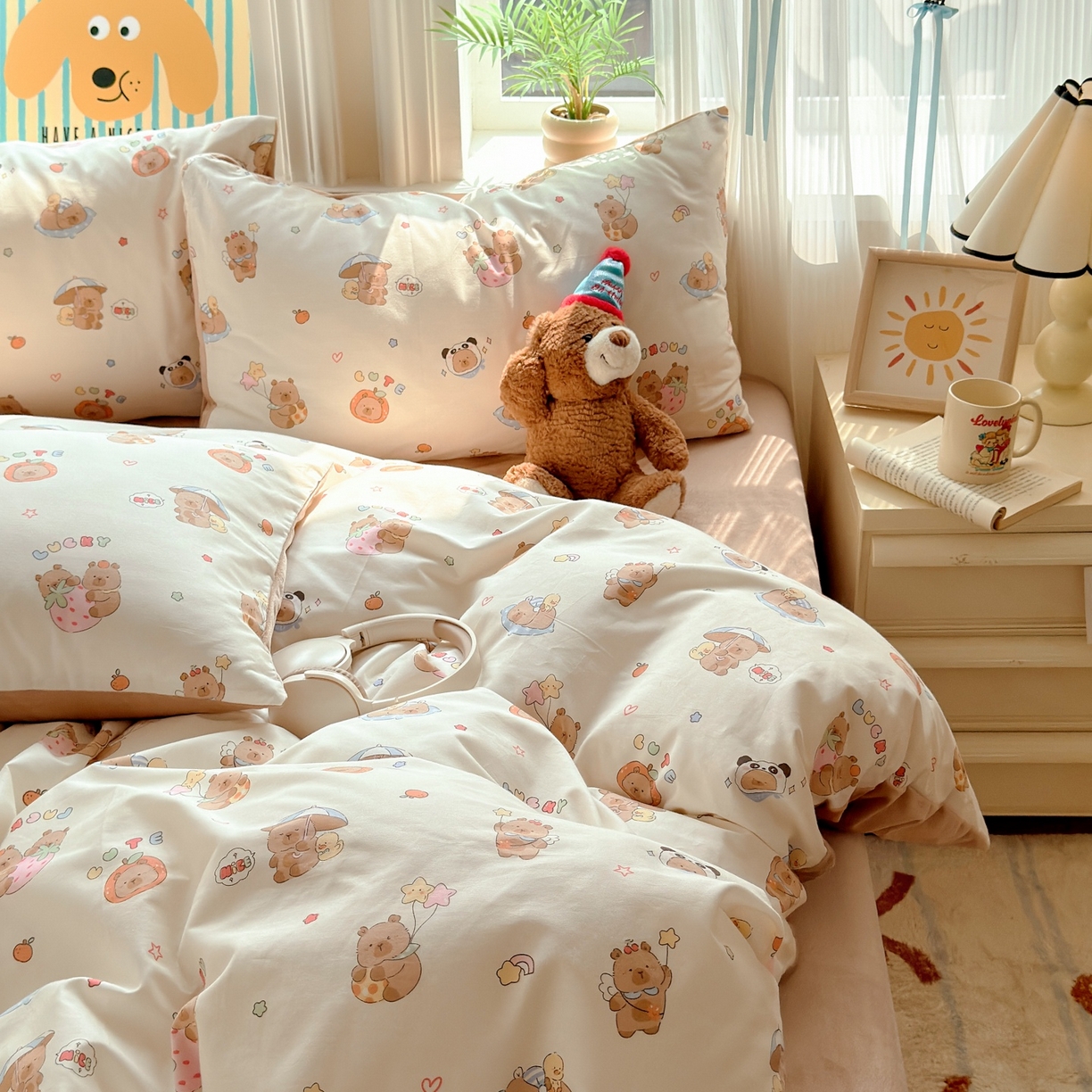 91家纺网 家纺一手货源 找家纺 清雅福 2025秋冬新品全棉印花棉加绒四件套系列 棉绒-熊猫卡皮