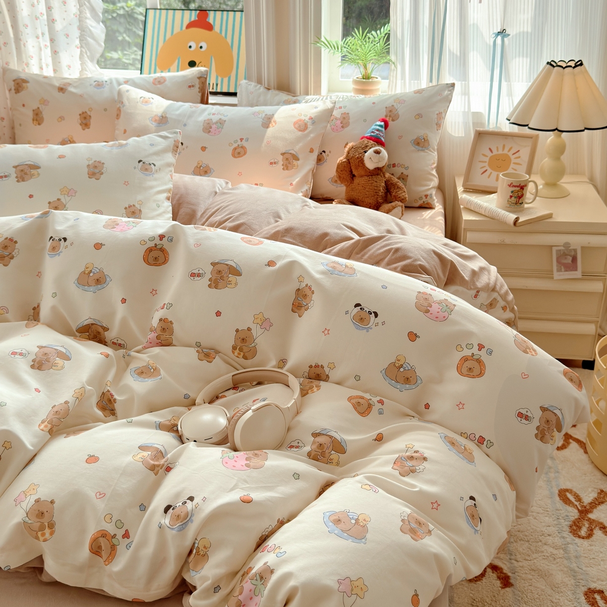 91家纺网 家纺一手货源 找家纺 清雅福 2025秋冬新品全棉印花棉加绒四件套系列 棉绒-熊猫卡皮