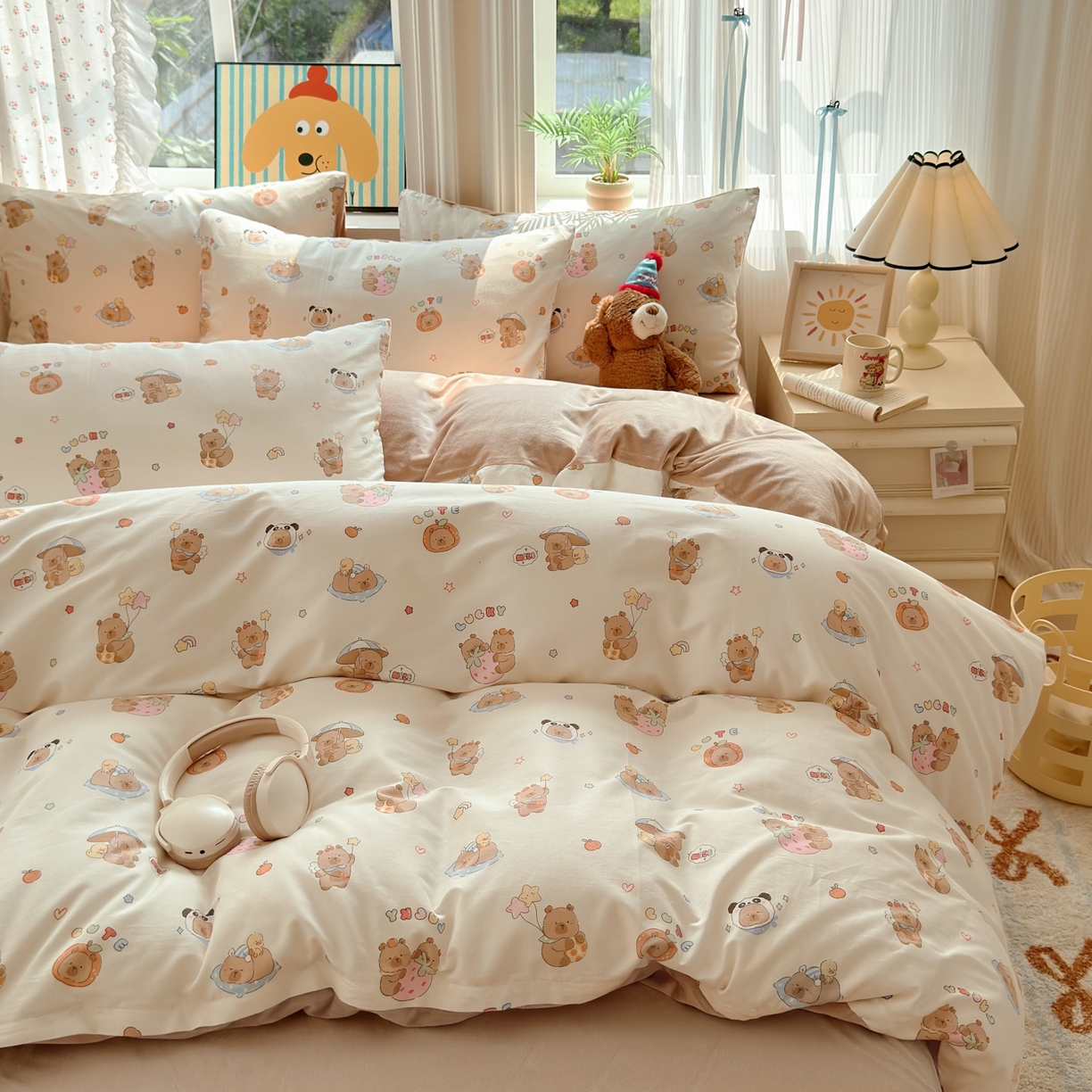 91家纺网 家纺一手货源 找家纺 清雅福 2025秋冬新品全棉印花棉加绒四件套系列 棉绒-熊猫卡皮