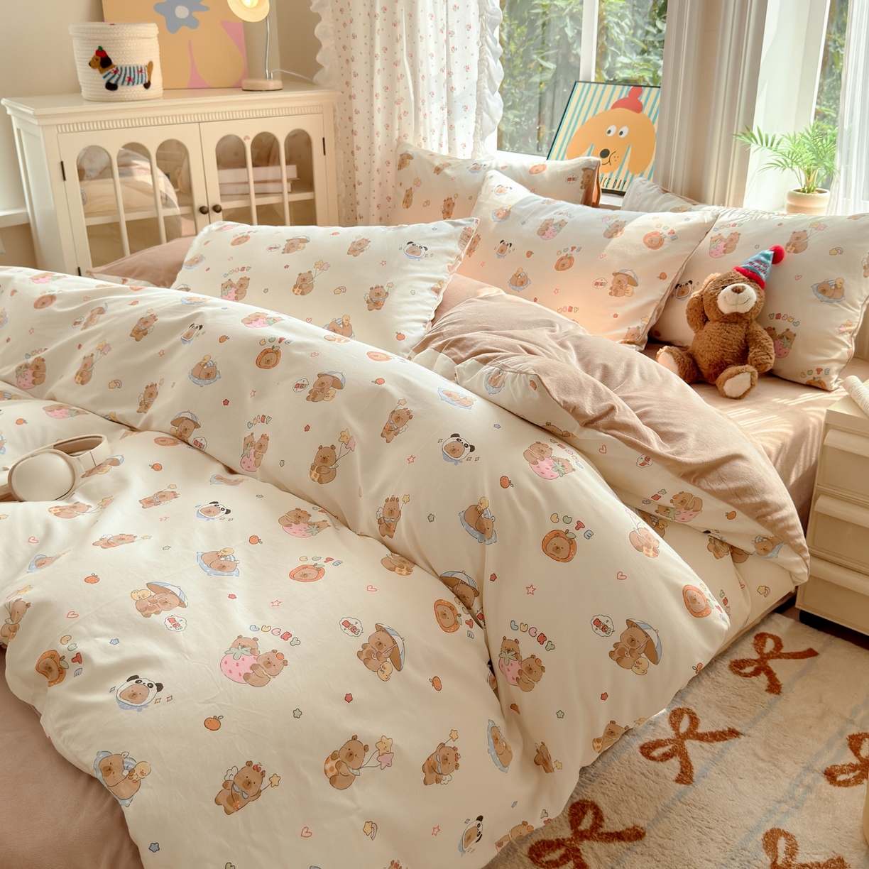 91家纺网 家纺一手货源 找家纺 清雅福 2025秋冬新品全棉印花棉加绒四件套系列 棉绒-熊猫卡皮