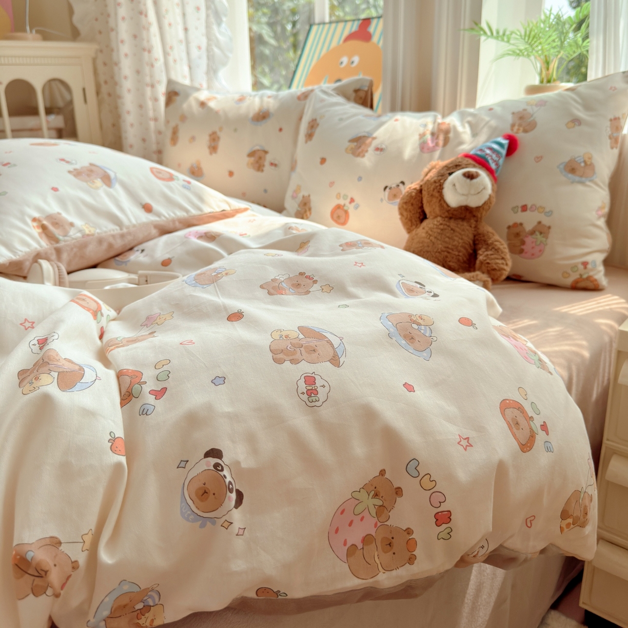 91家纺网 家纺一手货源 找家纺 清雅福 2025秋冬新品全棉印花棉加绒四件套系列 棉绒-熊猫卡皮