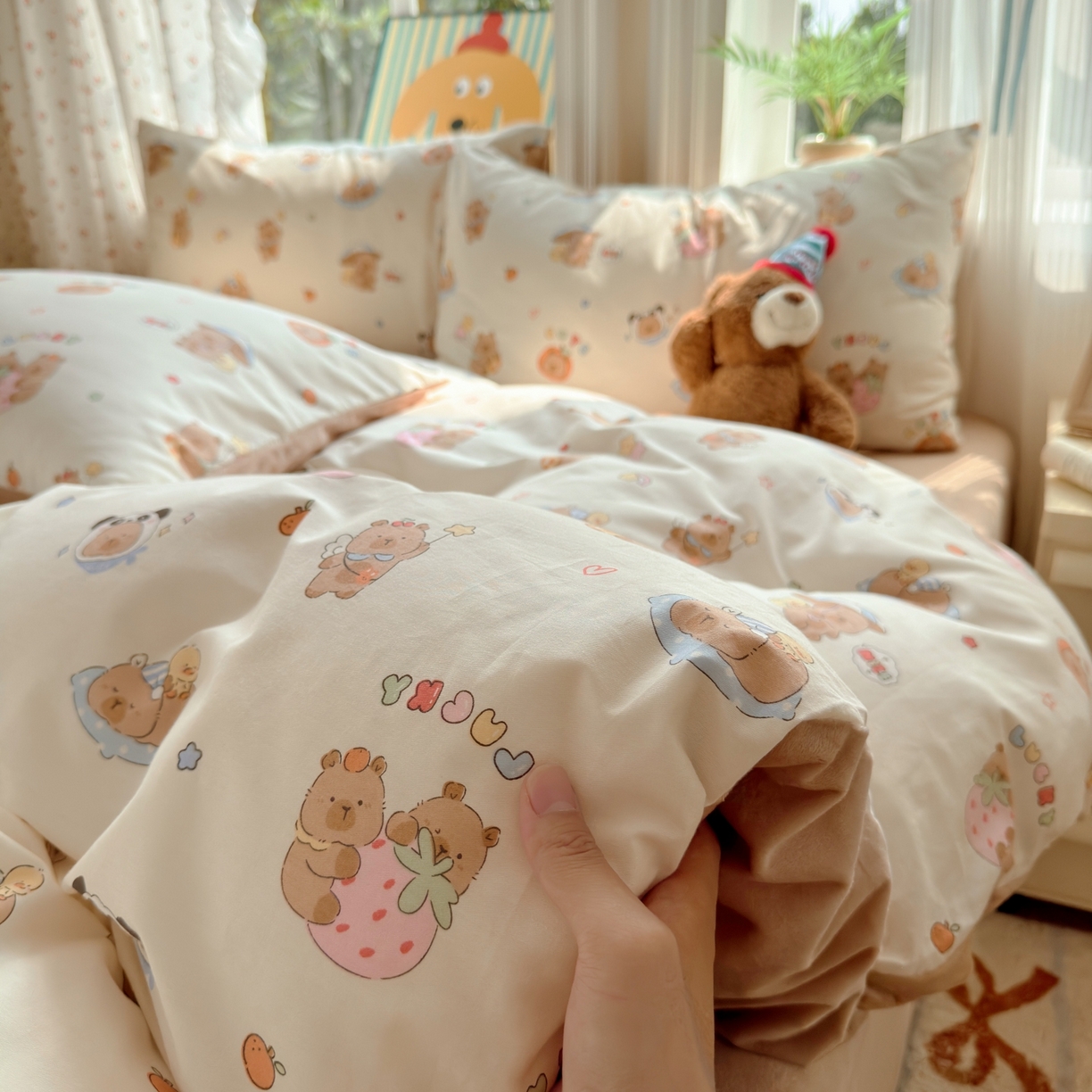 91家纺网 家纺一手货源 找家纺 清雅福 2025秋冬新品全棉印花棉加绒四件套系列 棉绒-熊猫卡皮