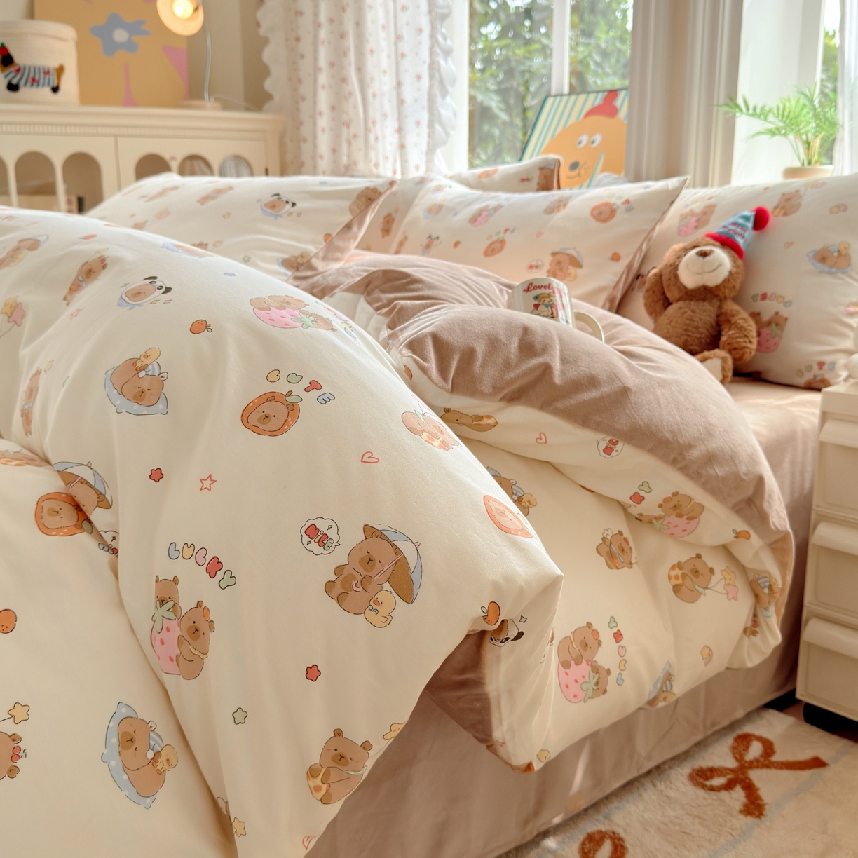 清雅福 2025秋冬新品全棉印花棉加绒四件套系列 棉绒-熊猫卡皮