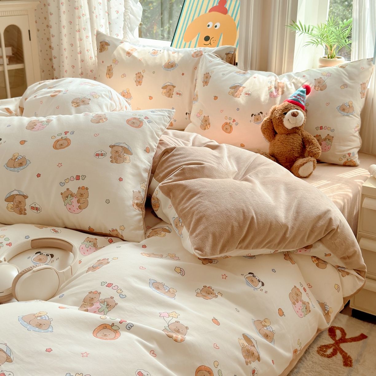 91家纺网 家纺一手货源 找家纺 清雅福 2025秋冬新品全棉印花棉加绒四件套系列 棉绒-熊猫卡皮