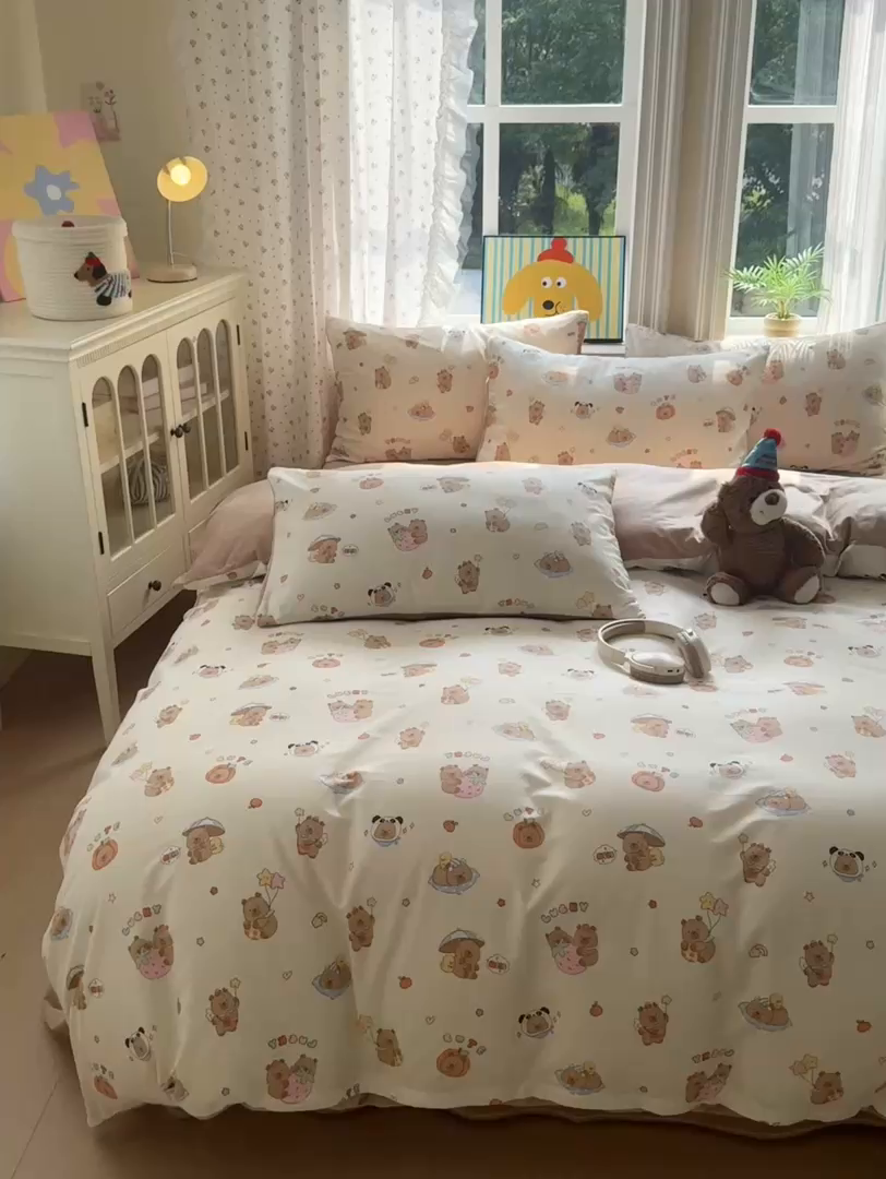 91家纺网 家纺一手货源 找家纺 清雅福 2025秋冬新品全棉印花棉加绒四件套系列 棉绒-熊猫卡皮