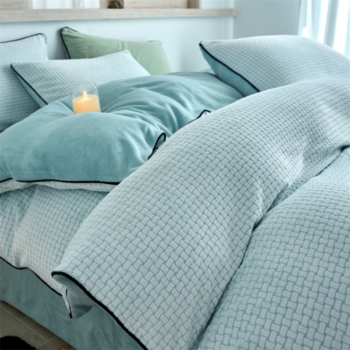 91家纺网 家纺一手货源 找家纺 兰紫橙家纺 2025新款牛奶绒嵌边提花剪花四件套（含买家秀） 心链-薄荷绿