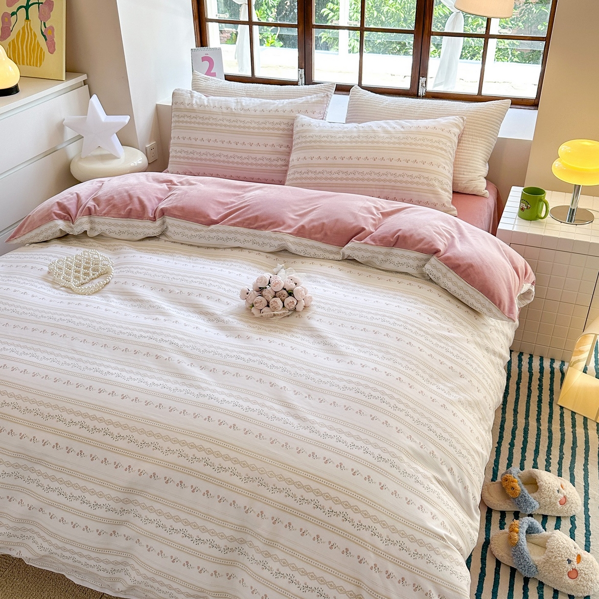 91家纺网 家纺一手货源 找家纺 清雅福 2025秋冬新品全棉印花棉加绒四件套系列 棉绒-樱桃花