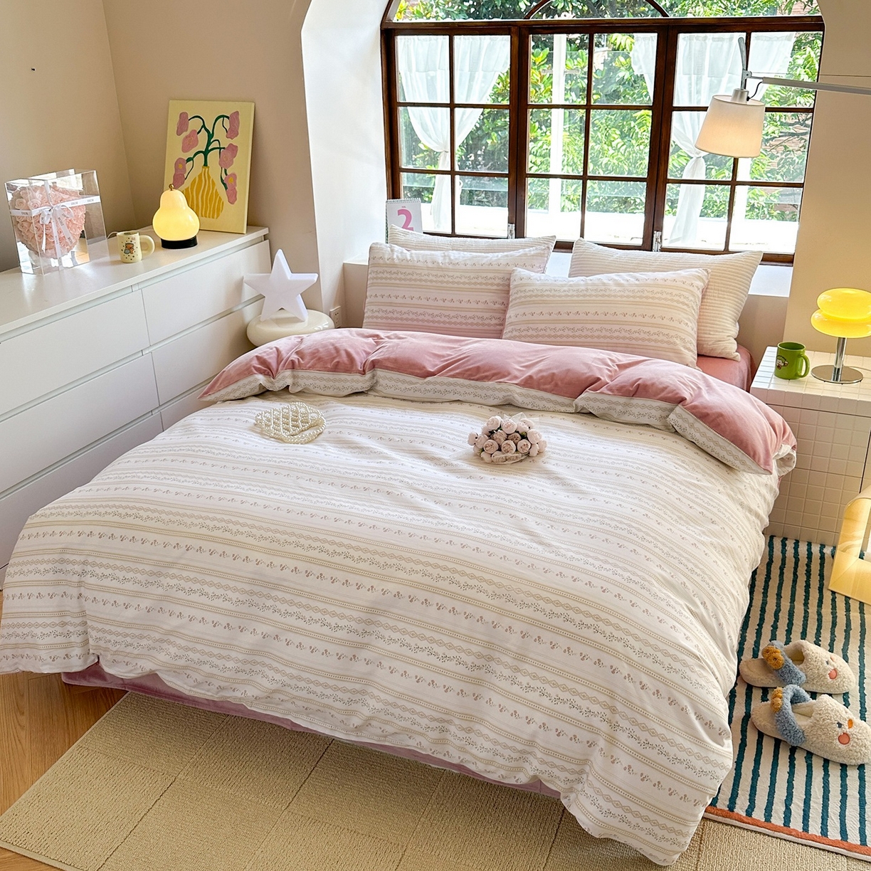 91家纺网 家纺一手货源 找家纺 清雅福 2025秋冬新品全棉印花棉加绒四件套系列 棉绒-樱桃花