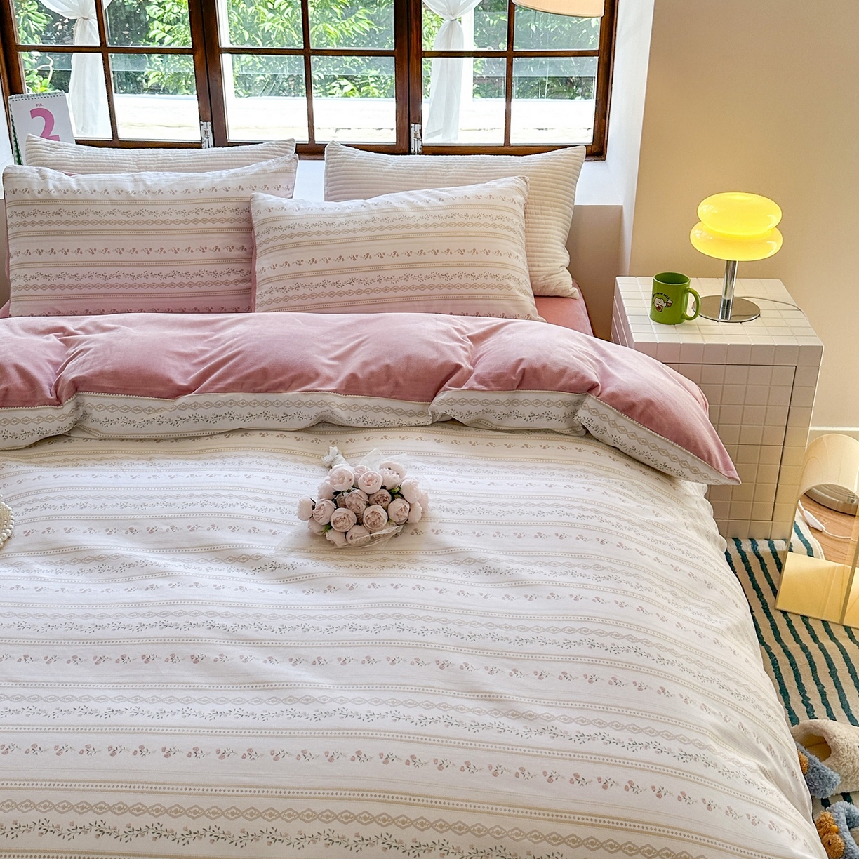 91家纺网 家纺一手货源 找家纺 清雅福 2025秋冬新品全棉印花棉加绒四件套系列 棉绒-樱桃花