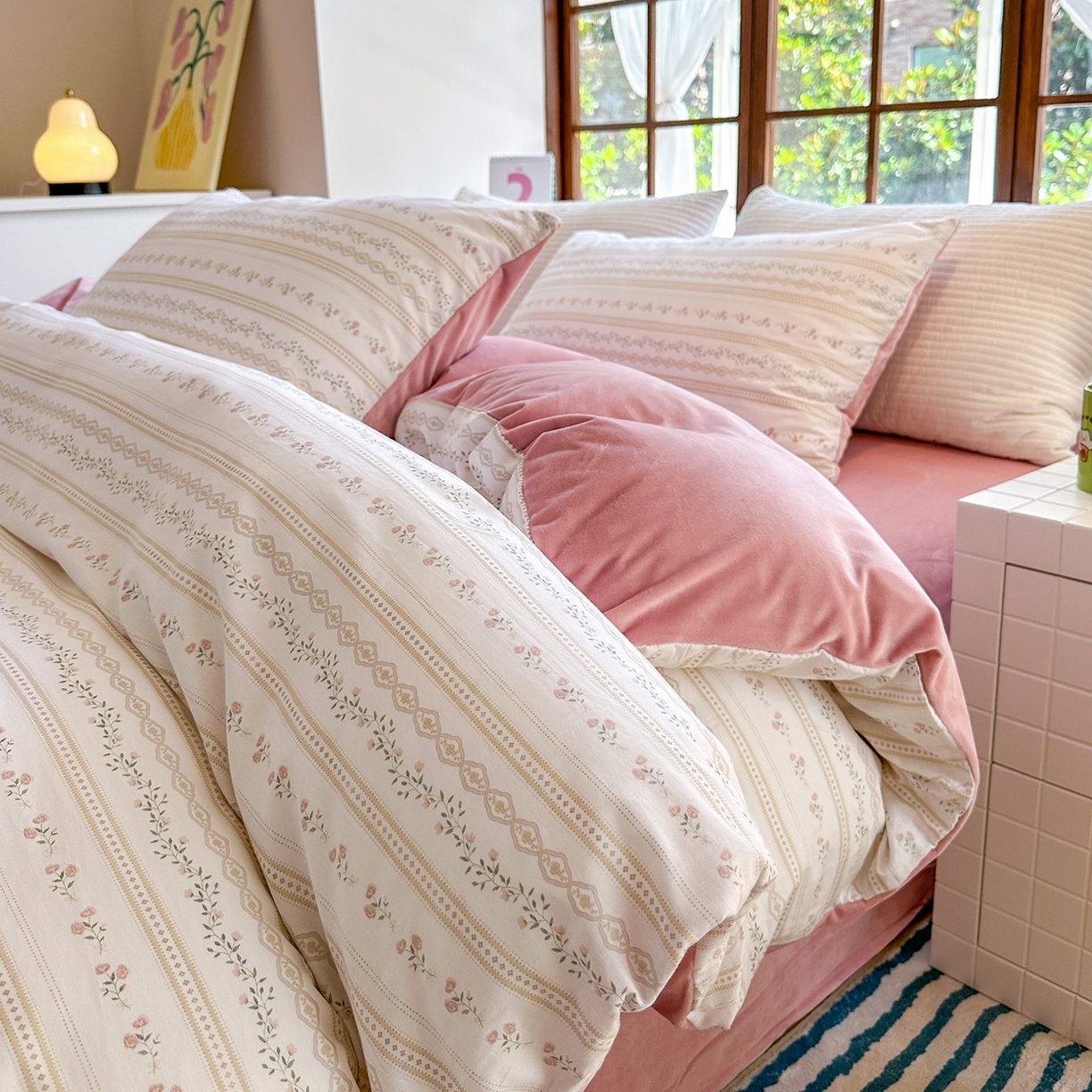 清雅福 2025秋冬新品全棉印花棉加绒四件套系列 棉绒-樱桃花