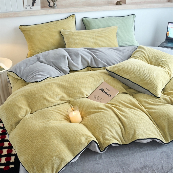 兰紫橙家纺 2025新款牛奶绒嵌边提花剪花四件套（含买家秀） 心链-奶油黄