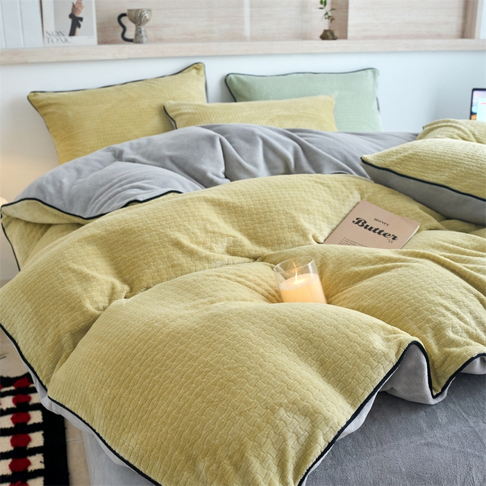 91家纺网 家纺一手货源 找家纺 兰紫橙家纺 2025新款牛奶绒嵌边提花剪花四件套（含买家秀） 心链-奶油黄