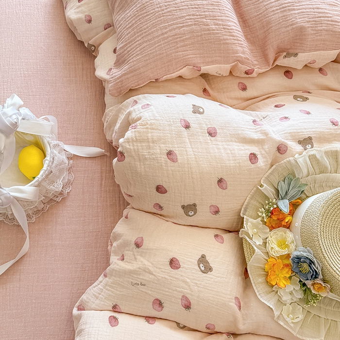 91家纺网 家纺一手货源 找家纺 （总）木楌家居 2025新款A类全棉皱皱纱印花四件套