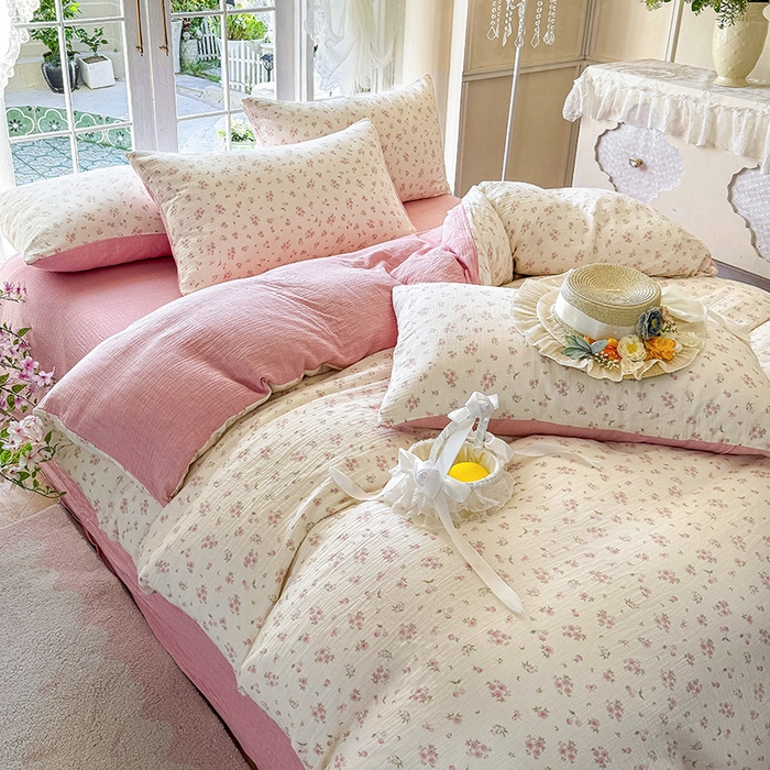 91家纺网 家纺一手货源 找家纺 （总）木楌家居 2025新款A类全棉皱皱纱印花四件套