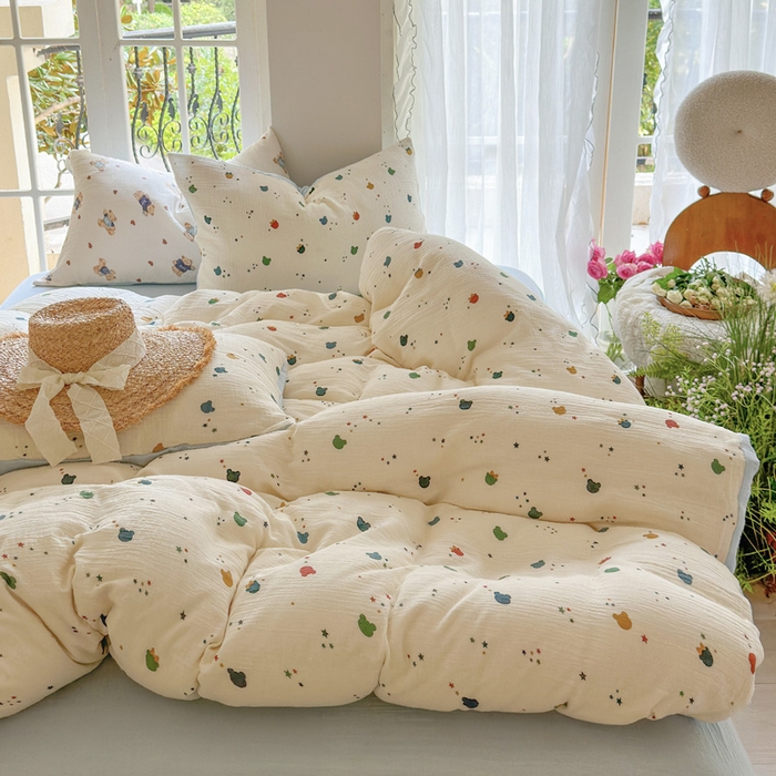 91家纺网 家纺一手货源 找家纺 木楌家居 2025新款A类全棉皱皱纱印花四件套 哈尼