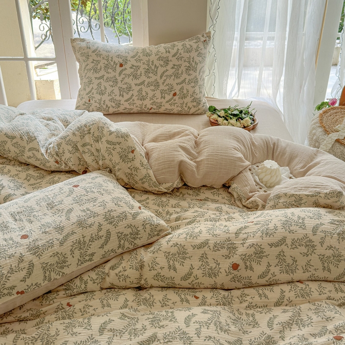 91家纺网 家纺一手货源 找家纺 木楌家居 2025新款A类全棉皱皱纱印花四件套 木兰