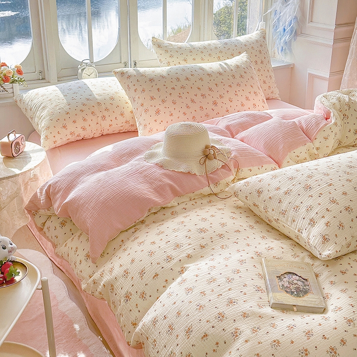 91家纺网 家纺一手货源 找家纺 （总）木楌家居 2025新款A类全棉皱皱纱印花四件套