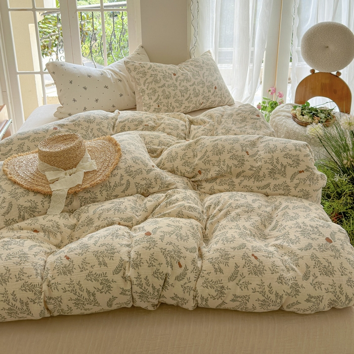 91家纺网 家纺一手货源 找家纺 木楌家居 2025新款A类全棉皱皱纱印花四件套 木兰