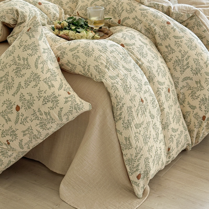 91家纺网 家纺一手货源 找家纺 木楌家居 2025新款A类全棉皱皱纱印花四件套 木兰