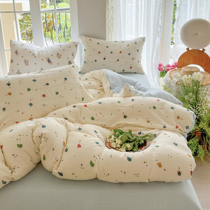 91家纺网 家纺一手货源 找家纺 木楌家居 2025新款A类全棉皱皱纱印花四件套 哈尼