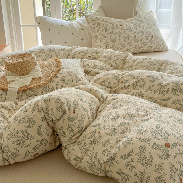 91家纺网 家纺一手货源 找家纺 木楌家居 2025新款A类全棉皱皱纱印花四件套 木兰