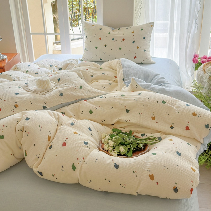 91家纺网 家纺一手货源 找家纺 木楌家居 2025新款A类全棉皱皱纱印花四件套 哈尼