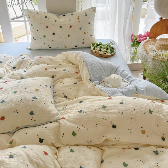 91家纺网 家纺一手货源 找家纺 木楌家居 2025新款A类全棉皱皱纱印花四件套 哈尼