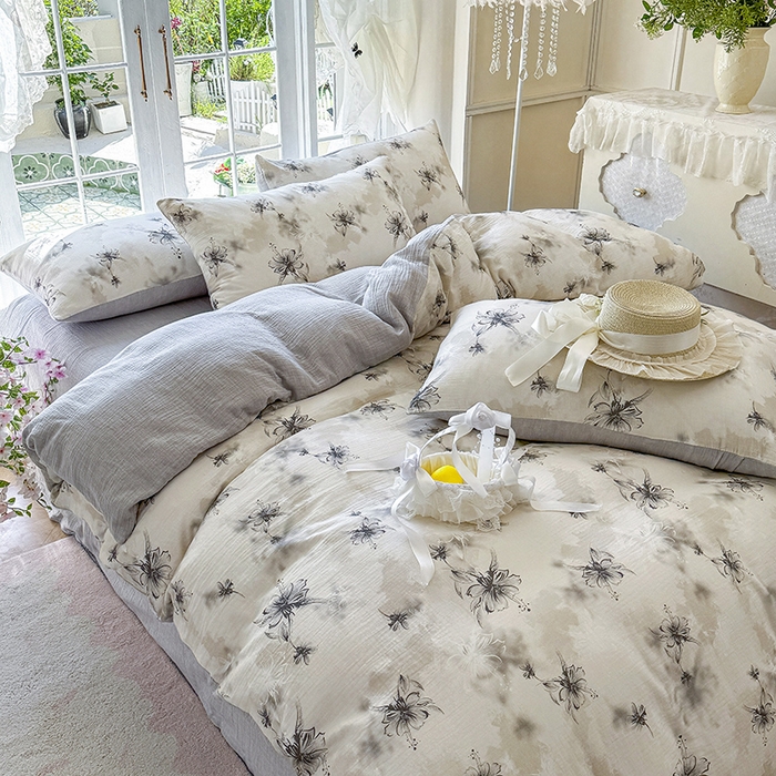 91家纺网 家纺一手货源 找家纺 （总）木楌家居 2025新款A类全棉皱皱纱印花四件套